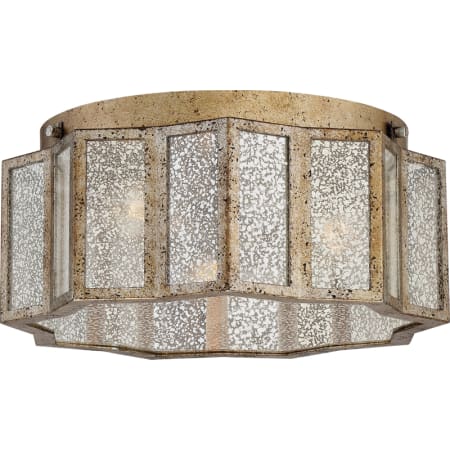 Quoizel Shrine 3 Light 16" Wide Flush Mount Ceiling Fixture with a Mercury Glass Panel Aged Gold