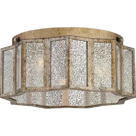 Quoizel Shrine 3 Light 16" Wide Flush Mount Ceiling Fixture with a Mercury Glass Panel Aged Gold