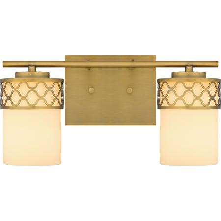 Quoizel Tenley 2 Light 15" Wide Bathroom Vanity Light with Etched Opal Shades Aged Brass