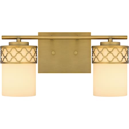 Quoizel Tenley 2 Light 15" Wide Bathroom Vanity Light with Etched Opal Shades Aged Brass