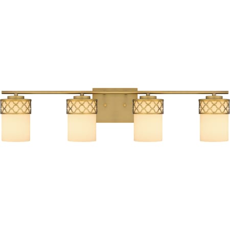 Quoizel Tenley 4 Light 32" Wide Bathroom Vanity Light with Etched Opal Shades Aged Brass