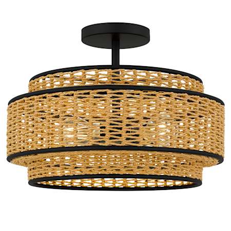 Quoizel Teton 3 Light 16" Wide Semi-Flush Drum Ceiling Fixture Matte Black