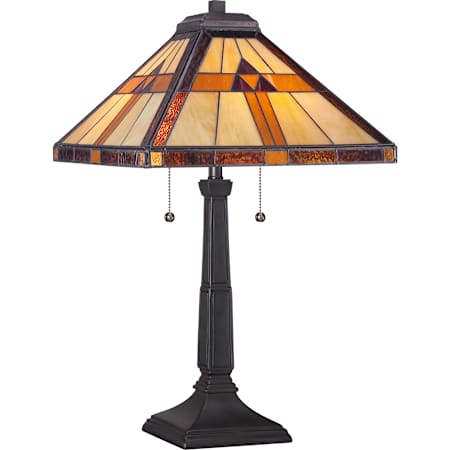 Quoizel Tiffany 2 Light 23" Tall Table Lamp with Tiffany Glass Shade Bronze Patina