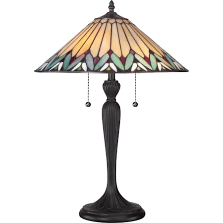 Quoizel Tiffany 2 Light 23" Tall Table Lamp with Tiffany Glass Shade Bronze Patina