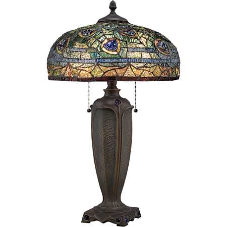 Quoizel Tiffany 2 Light 26" Tall Table Lamp with Tiffany Glass Shade Bronze