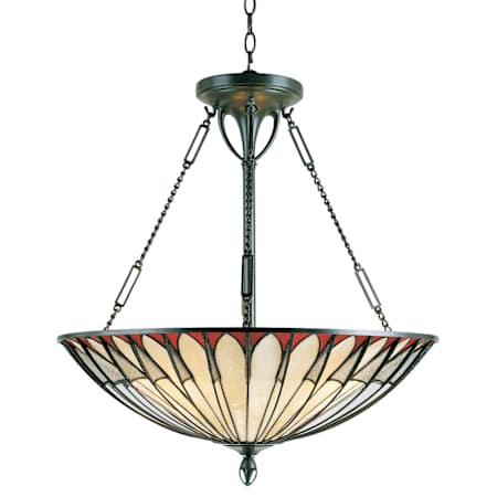 Quoizel Tiffany 4 Light Bowl Pendant with Tiffany Stained Glass Vintage Bronze