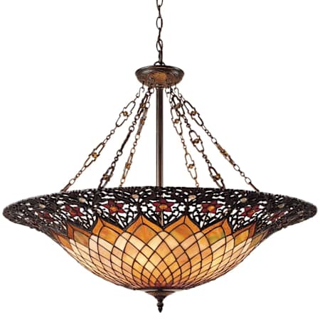 Quoizel Tiffany 6 Light Bowl Pendant with Tiffany Stained Glass Vintage Bronze