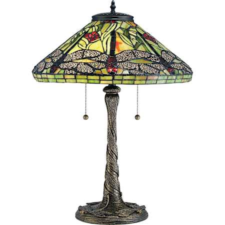 Quoizel Tiffany 2 Light 24" Tall Accent Table Lamp with Tiffany Glass Shade Architectural Bronze