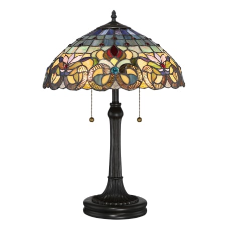Quoizel Tiffany 2 Light 22-3/4" High Buffet Table Lamp with Tiffany Glass Shade Vintage Bronze
