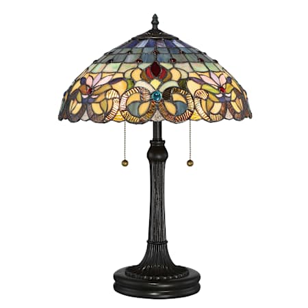 Quoizel Tiffany 2 Light 22-3/4" High Buffet Table Lamp with Tiffany Glass Shade Vintage Bronze