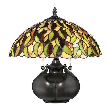 Quoizel Tiffany 2 Light 14-1/2" High Vase Table Lamp with Tiffany Glass Shade Valiant Bronze