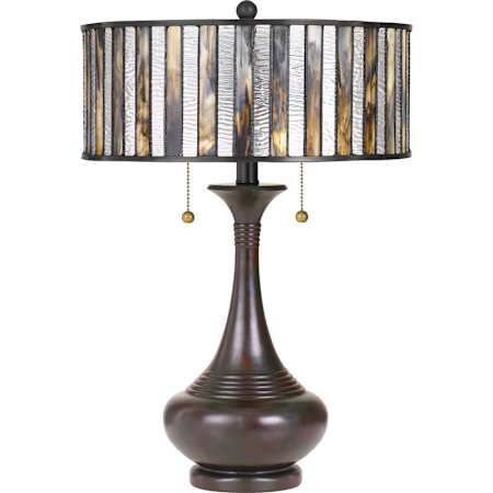 Quoizel Tiffany 2 Light 21-1/2" Tall Vase Table Lamp with Tiffany Glass Shade Valiant Bronze