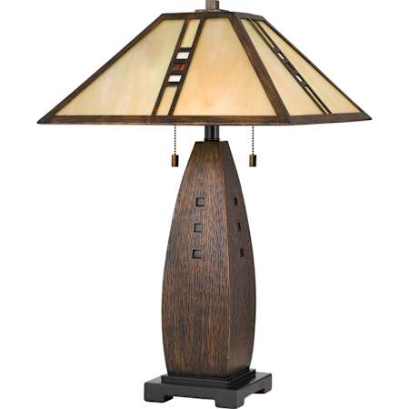 Quoizel Tiffany 2 Light 26-1/2" Tall Tiffany Table Lamp with Tiffany Glass Shade Bronze