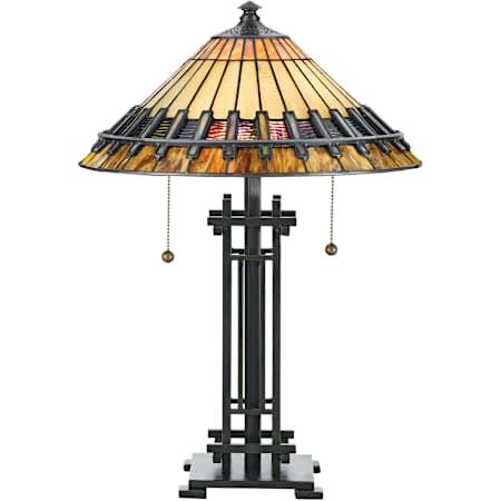 Quoizel Chastain 2 Light 23" Tall Table Lamp with Tiffany Glass Shade Bronze Patina