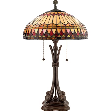 Quoizel Tiffany 2 Light 27" Tall Table Lamp with Tiffany Glass Shade Brushed Bullion