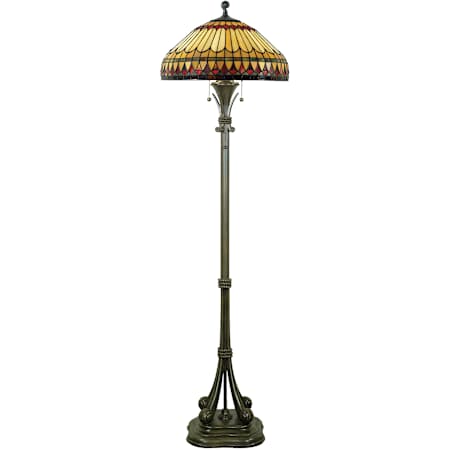 Quoizel Tiffany 2 Light 60" Tall Floor Lamp with Tiffany Glass Shade Brushed Bullion
