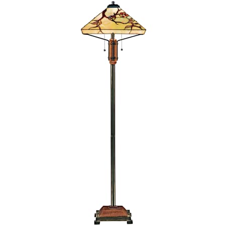 Quoizel Tiffany 2 Light 60" Tall Floor Lamp with Tiffany Glass Shade Olde Brass