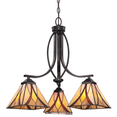 Quoizel Asheville 3 Light 23" Wide Chandelier with Tiffany Glass Valiant Bronze