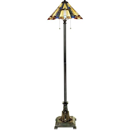 Quoizel Inglenook 2 Light 62" Tall Floor Lamp with Tiffany Glass Shade Valiant Bronze
