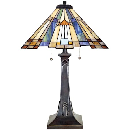 Quoizel Inglenook 2 Light 25" Tall Table Lamp with Tiffany Glass Shade Valiant Bronze