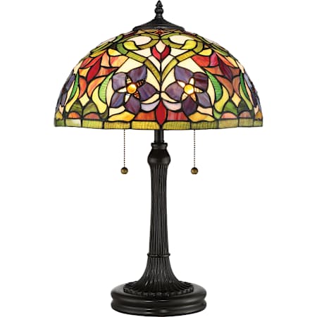 Quoizel Violets 2 Light 24" Tall Buffet Style Table Lamp with Tiffany Glass Shade Vintage Bronze