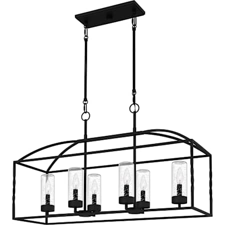 Quoizel Thatcher 6 Light 37" Wide Taper Candle Style Outdoor Chandelier with Seedy Glass Shades Earth Black