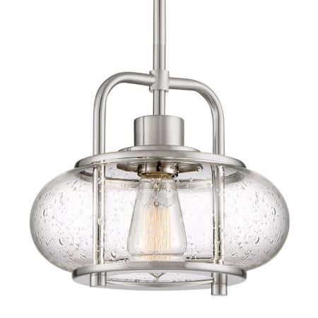 Quoizel Trilogy Single Light 10" Wide Mini Pendant with Clear Seedy Glass Shade Brushed Nickel