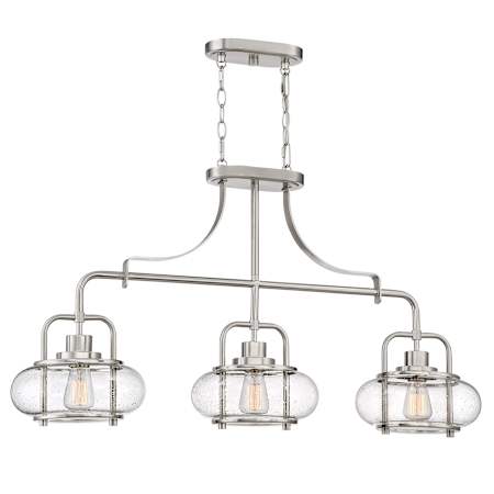 Quoizel Trilogy 3 Light 38" Wide Linear Chandelier with Clear Seedy Glass Shade Brushed Nickel