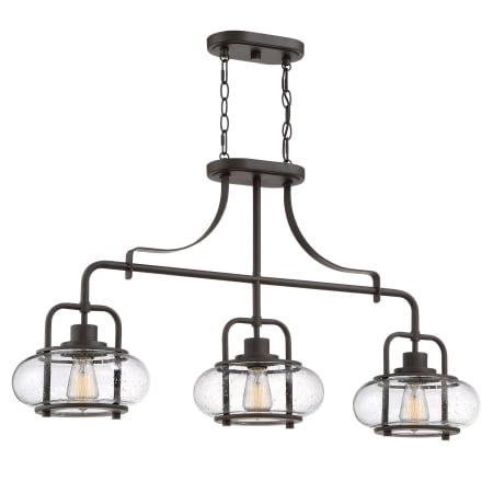 Quoizel Trilogy 3 Light 38" Wide Linear Chandelier with Clear Seedy Glass Shade Old Bronze