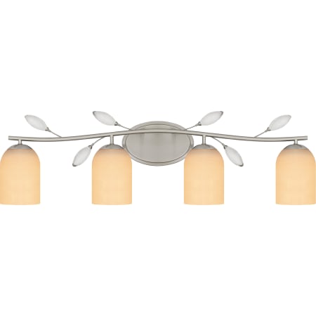 Quoizel Ulysses 4 Light 34" Wide Bathroom Vanity Light with Etched Opal Shades Brushed Nickel