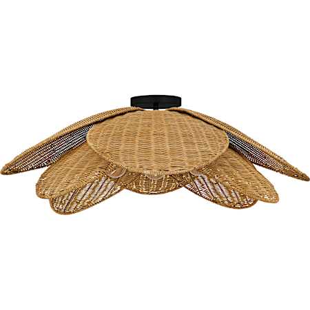 Quoizel Willa 4 Light 30" Wide Semi-Flush Ceiling Fixture with Natural Rattan Shade / Converts to Pendant Matte Black