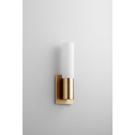 Quorum International Magneta 14" Tall LED Bathroom Sconce Aged Brass / Matte Opal Shade