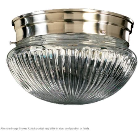 Quorum International 1 Light Flushmount Ceiling Fixture with Clear Ribbed Glass Shade Satin Nickel