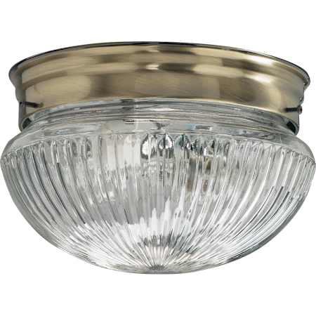 Quorum International 2 Light Flushmount Ceiling Fixture with Clear Ribbed Glass Shade Antique Brass