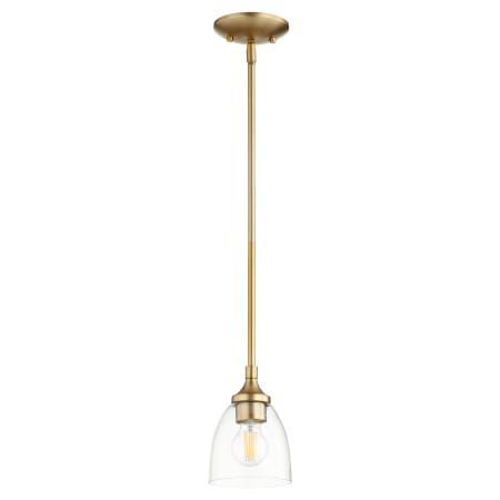 Quorum International Enclave 6" Wide Mini Pendant Aged Brass / Clear Seeded