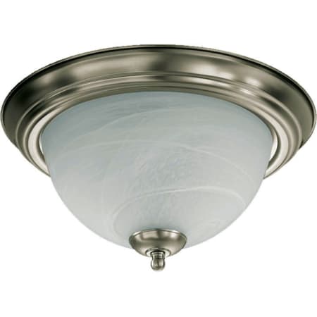 Quorum International 2 Light Flushmount Ceiling Fixture with Frosted Glass Shade Satin Nickel / Faux Alabaster