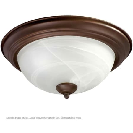 Quorum International 3 Light Flushmount Ceiling Fixture with Faux Alabaster Frosted Glass Shade Oiled Bronze