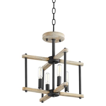 Quorum International Silva 4 Light 14" Wide Wood Pendant Textured Black / Weathered Oak