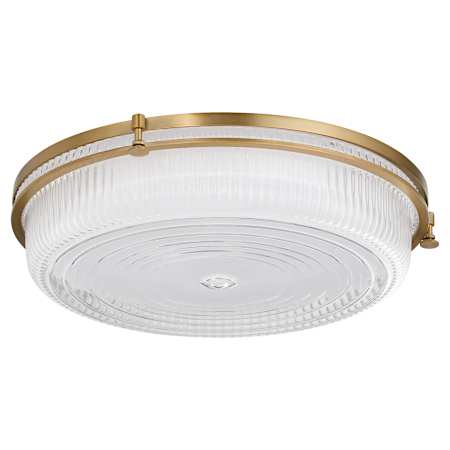 Quorum International Emory 18" Wide LED Flush Mount Drum Ceiling Fixture with Clear, Ribbed Glass Shade Brushed Brass