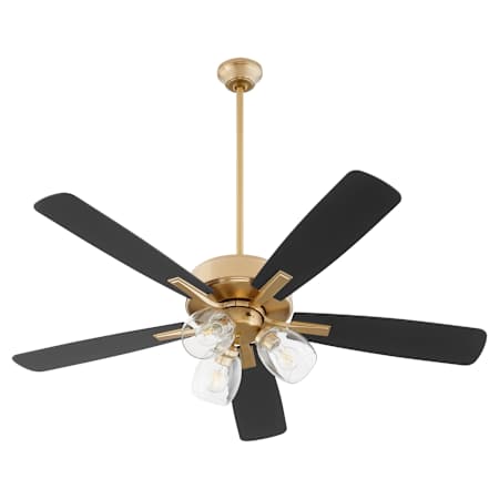 Quorum International Ovation 52" 5 Blade 3 Light Indoor Ceiling Fan with Clear Glass Shades Aged Brass