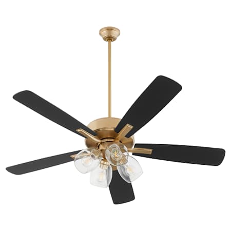 Quorum International Ovation 52" 5 Blade 4 Light Indoor Ceiling Fan with Clear Glass Shades Aged Brass