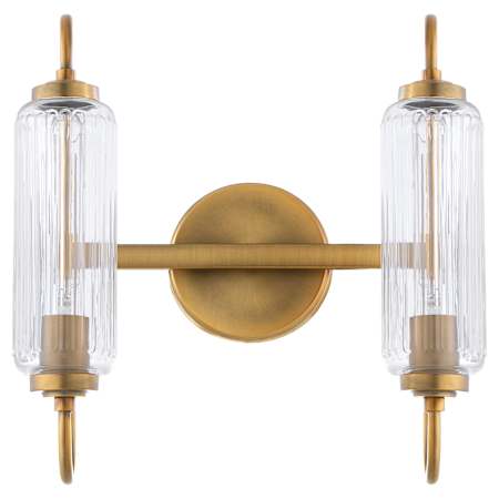 Quorum International Whitmire 2 Light 14" Wide Vanity Light with Clear, Ribbed Glass Shades Brushed Brass