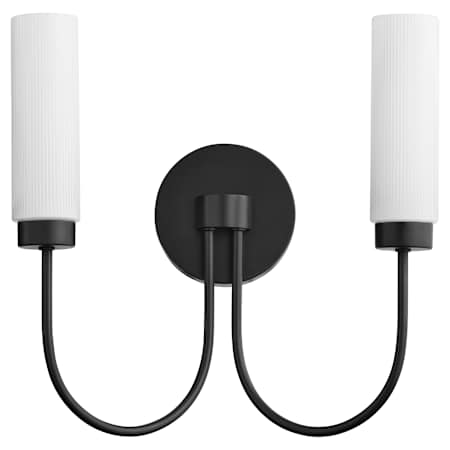 Quorum International Jerome 2 Light 14" Tall Wall Sconce with Ribbed, Milky Glass Shades Matte Black