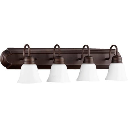 Quorum International 4 Light 30" Wide Bathroom Vanity Light Oiled Bronze / Satin Opal