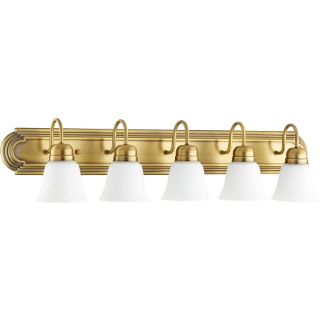 Quorum International Fort Worth 5 Light 36" Wide Vanity Light Aged Brass / Satin Opal