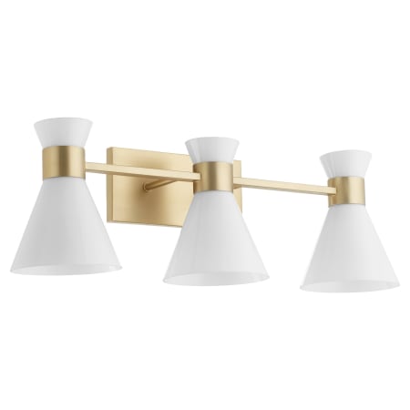 Quorum International Beldar 3 Light 28" Wide Vanity Light Aged Brass / Gloss Opal