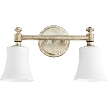 Quorum International Rossington 2 Light 16-1/8" Wide Bathroom Vanity Light with Satin Opal Shade Aged Silver Leaf / Satin Opal