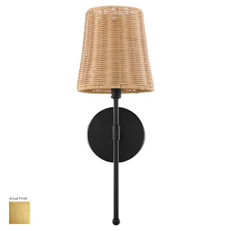Quorum International Fairview 17" Tall Wall Sconce with Woven Rattan Shade Brushed Brass