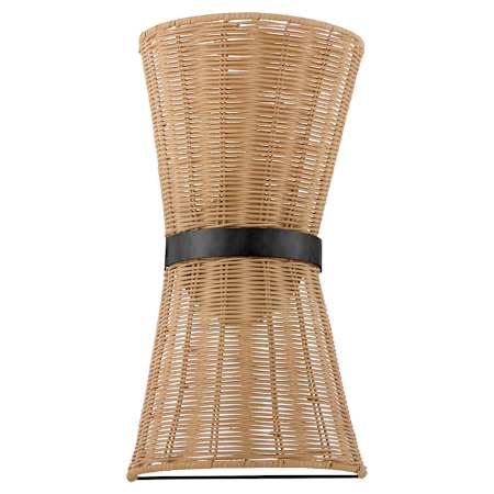 Quorum International Fairview 2 Light 15" Tall Wall Sconce with Woven Rattan Shade Matte Black