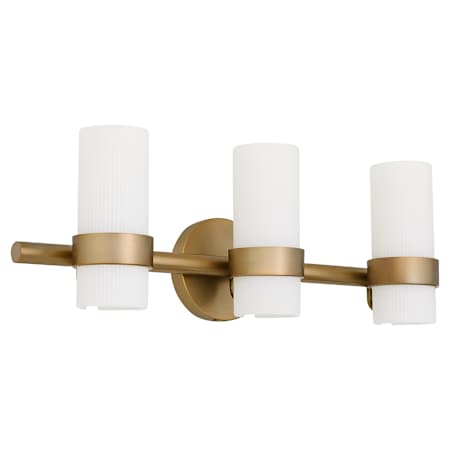 Quorum International Sojourn 3 Light 24" Wide Vanity Light with Ribbed, Milky Glass Shades Brushed Brass